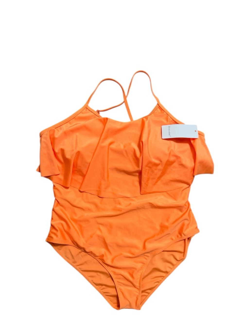 XXL *NEW* Neon Orange Ruffle One-Piece Swimsuit - Women's Bright Swim Suit